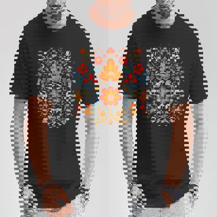 ヴィシヴァンカ キリル文字刺繍 国民的 民族的 花 異教の Tシャツ 面白い贈り物