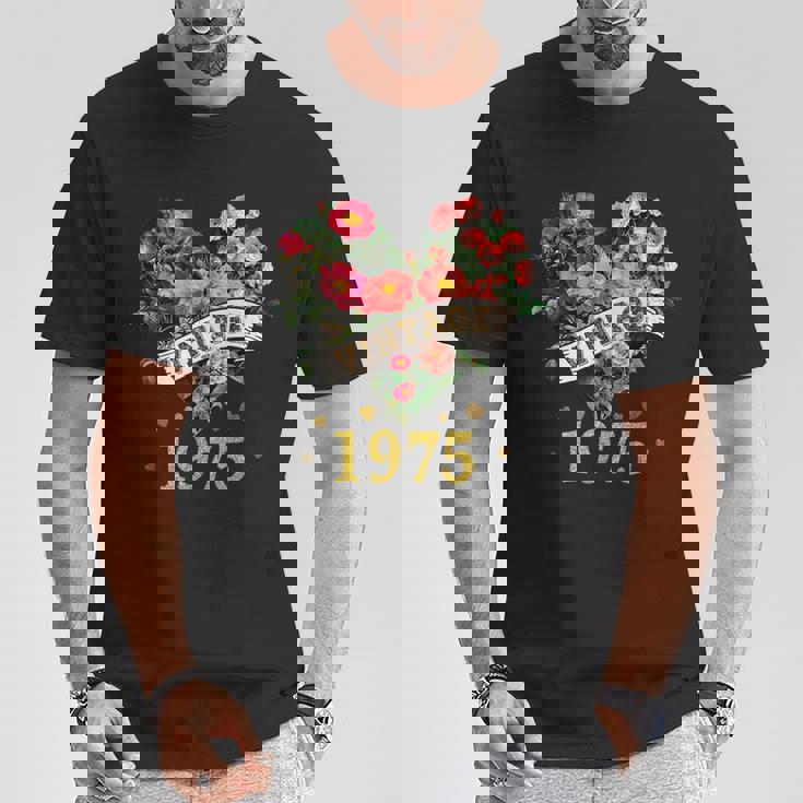 ヴィンテージ 1975年 楽しい かわいい 花柄 花 ラブハート 49歳の誕生日 Tシャツ 面白い贈り物