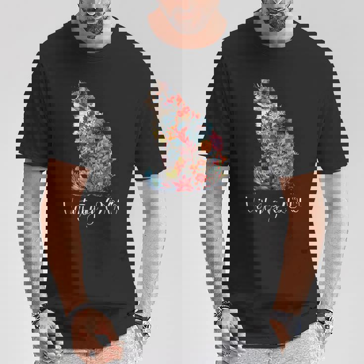 ヴィンテージ 2000 花柄 花 猫好き 24時間 誕生日 Tシャツ 面白い贈り物