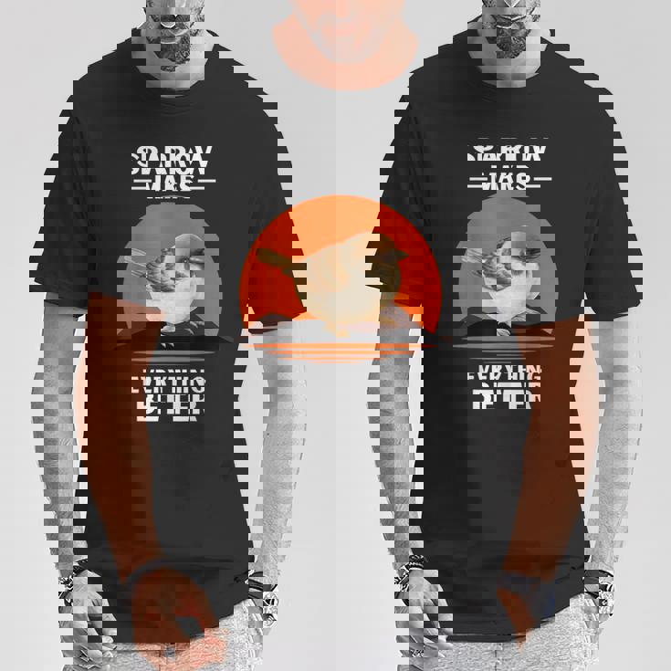 ヴィンテージ スズメの鳥 Make Everything Better スズメの鳥 Tシャツ 面白い贈り物