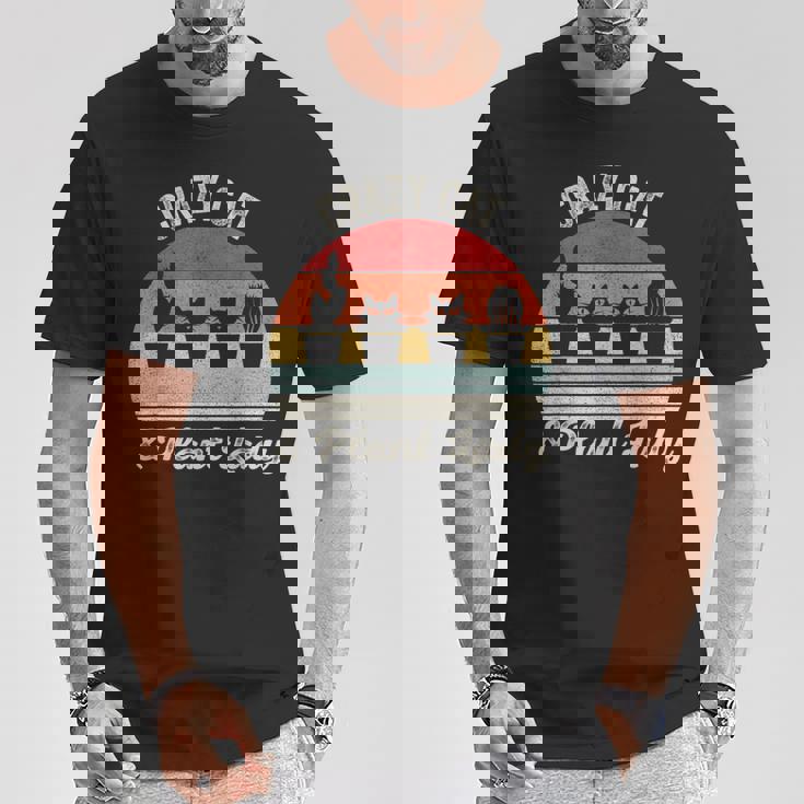 ヴィンテージ レトロ クレイジー キャット & プラント レディ サボテン 多肉植物 ママ Tシャツ 面白い贈り物