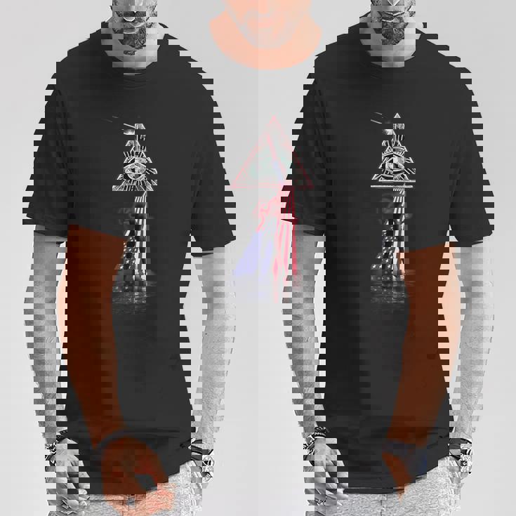 ヴィンテージ レトロ プリズム アメリカ国旗 クラシックギター Tシャツ 面白い贈り物