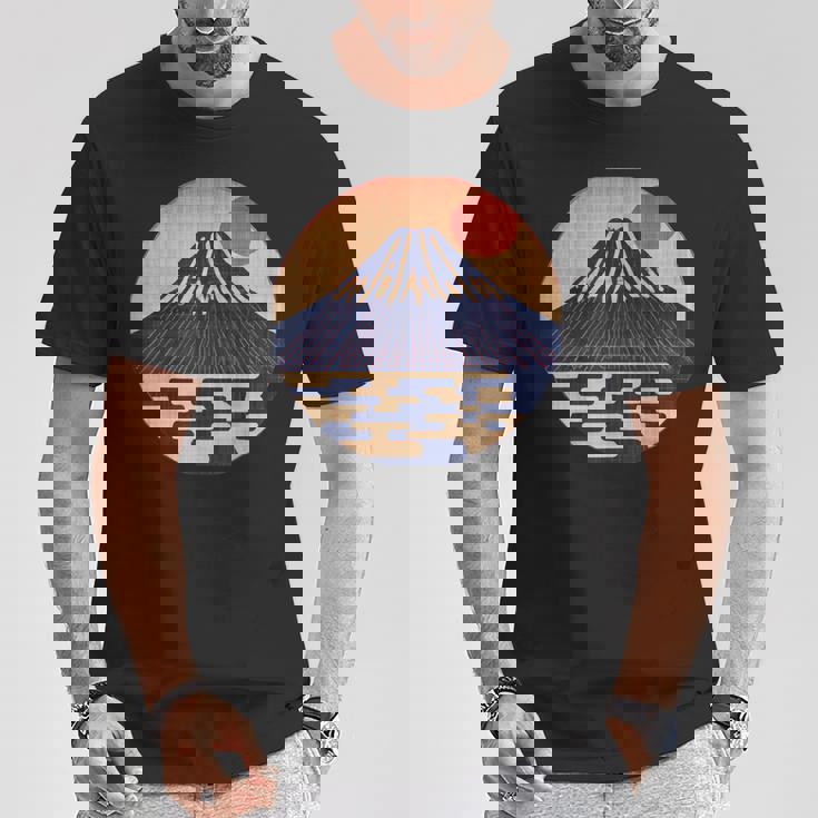 ヴィンテージ 和 富士山 山の上の日本の舞う太陽 Tシャツ 面白い贈り物