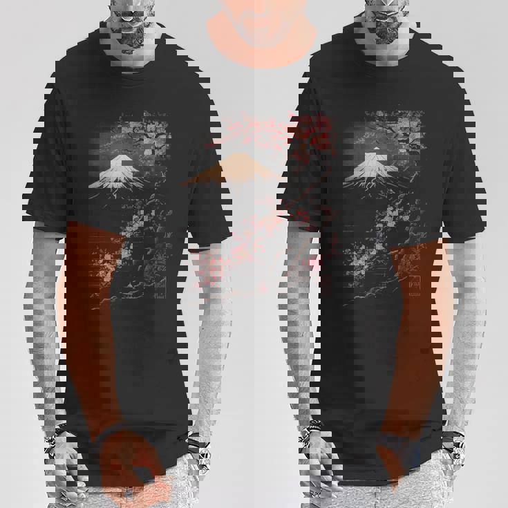 ヴィンテージ 桜 富士山 日本アート 日本 グラフィック Tシャツ 面白い贈り物