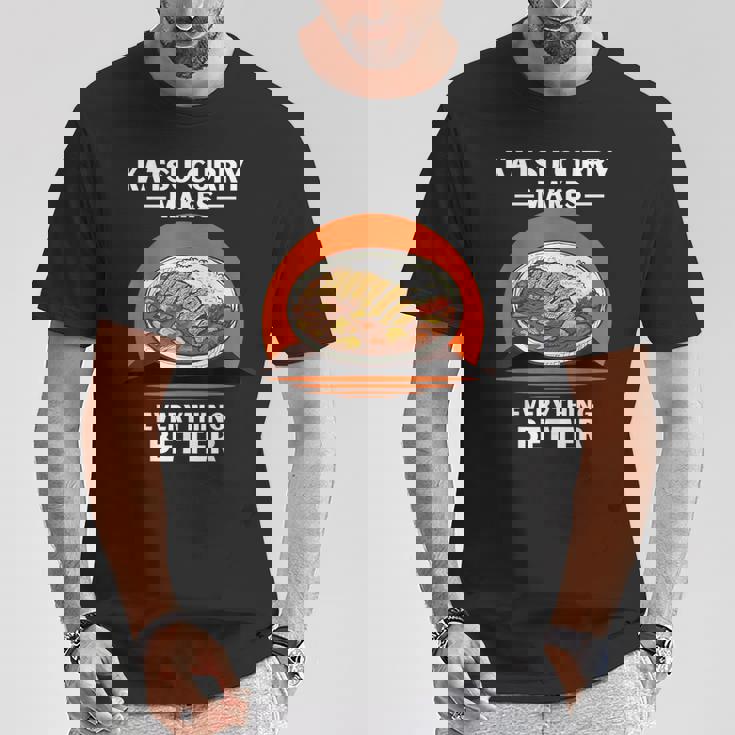 ヴィンテージかつカレーがすべてをより良くするレトロ。 Tシャツ 面白い贈り物