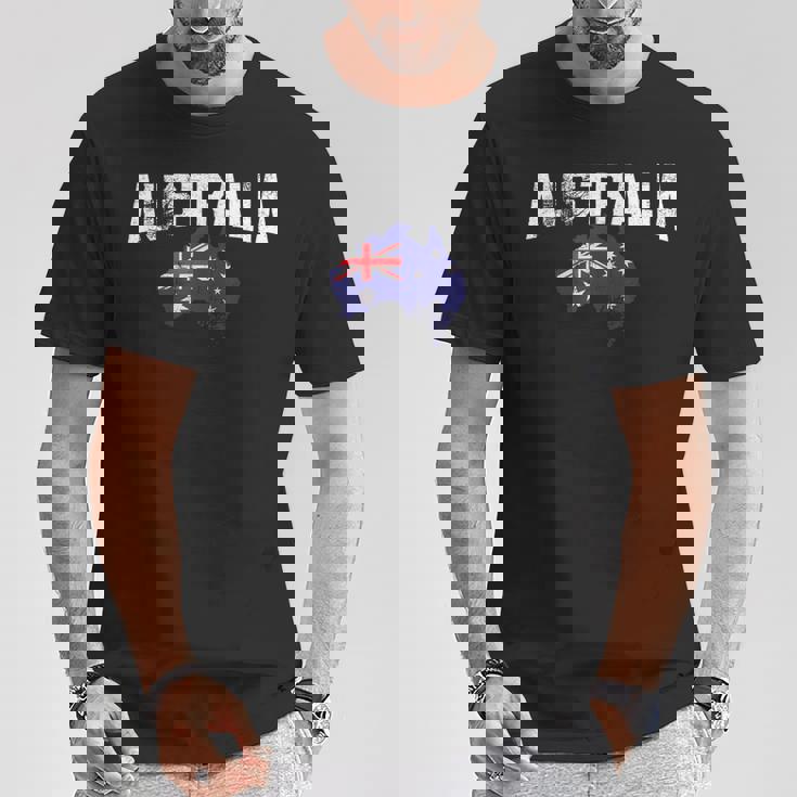 ヴィンテージオーストラリア地図、オーストラリア国旗お土産tシャツ。 Tシャツ 面白い贈り物