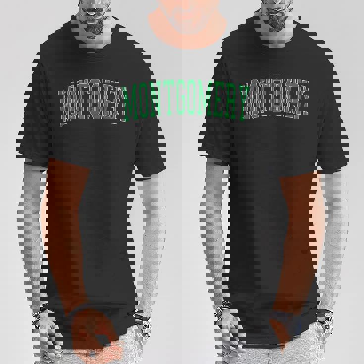 ヴィンテージモンゴメリーilアンティーク調グリーンバーシティスタイル Tシャツ 面白い贈り物