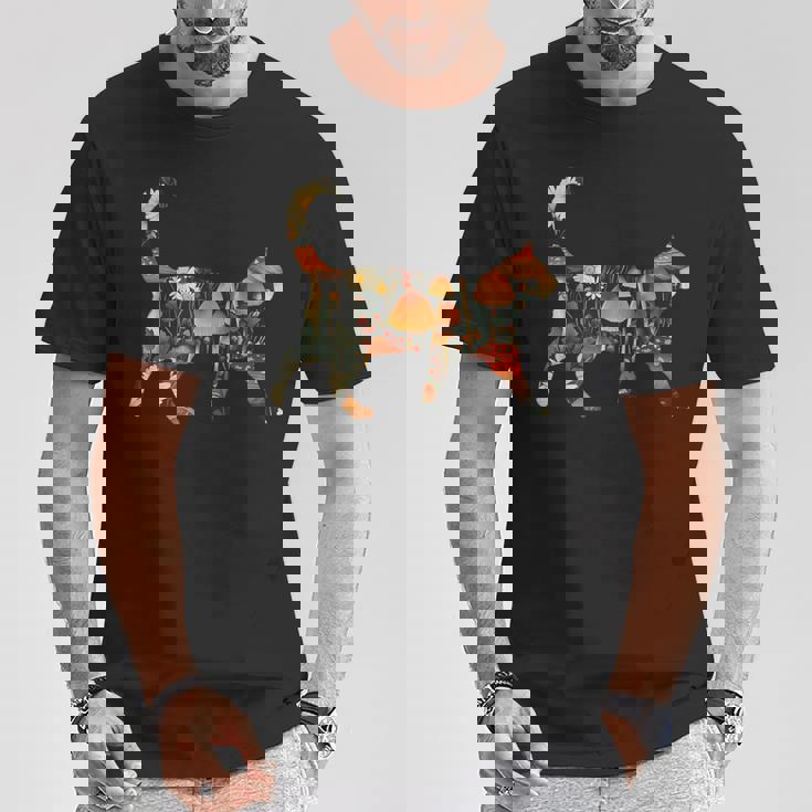 ヴィンテージ・シルエット きのこ草原 コタゴラス・キャット Tシャツ 面白い贈り物