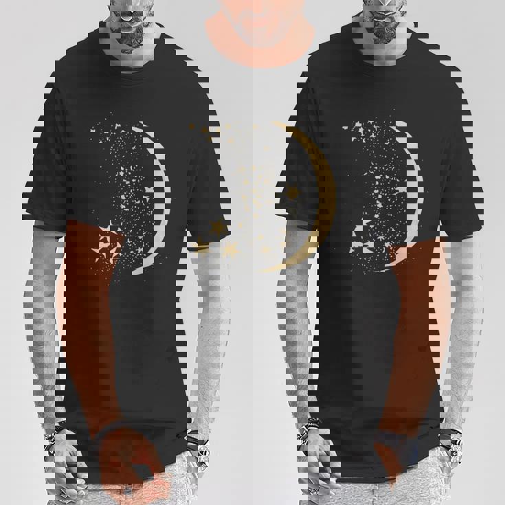 ヴィンテージ三日月と星宇宙アートイラストtシャツ Tシャツ 面白い贈り物