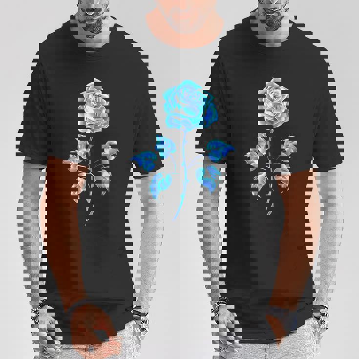 一輪挿し 青いバラ かわいい 青いバラ 花 ガーデニング Tシャツ 面白い贈り物