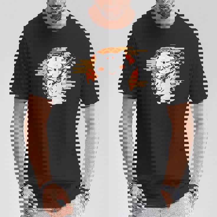 三味線で遊ぶ猫 Tシャツ 面白い贈り物