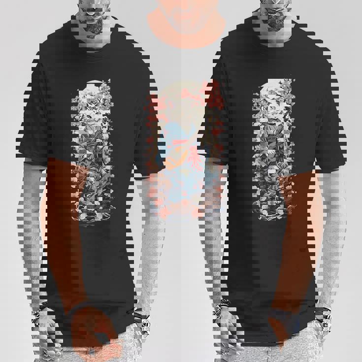 三味線猫 ヴィンテージ 日本 鬼 デザイン Tシャツ 面白い贈り物