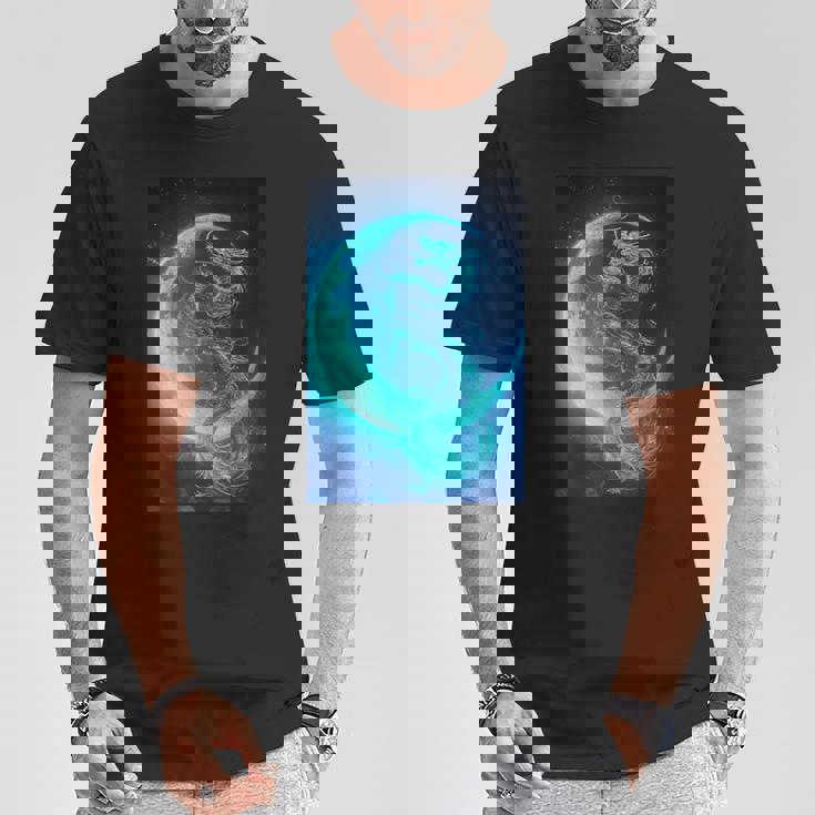 三日月のドラゴン ブルーギャラクシー天文学 アート Tシャツ 面白い贈り物