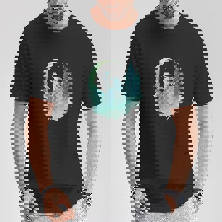 三日月の下で遠吠えするオオカミ 野生動物 Tシャツ 面白い贈り物