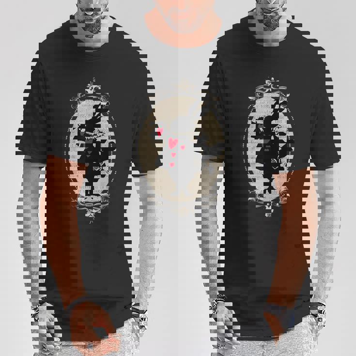 不思議の国のアリス ホワイトラビット ビンテージブック デザイン Tシャツ 面白い贈り物