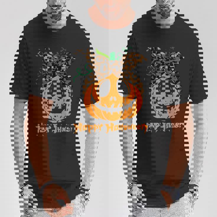 不気味なカボチャ ヒョウ柄 乱雑なお団子 ハロウィン 面白い Tシャツ 面白い贈り物
