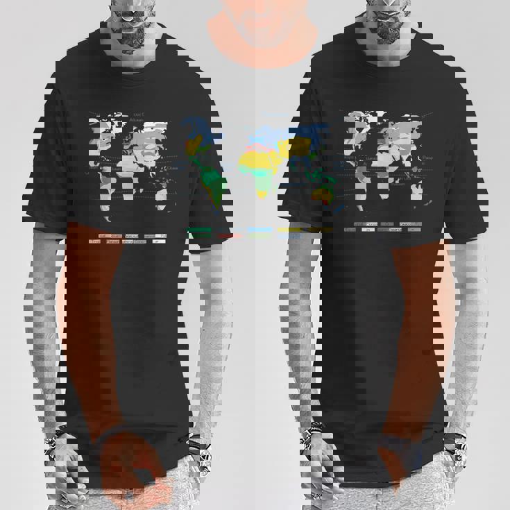 世界地図 気候帯 海名 英語語 Tシャツ 面白い贈り物