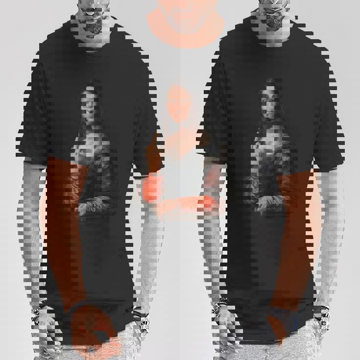 中指軽量グラフィックのモナリザ Tシャツ 面白い贈り物