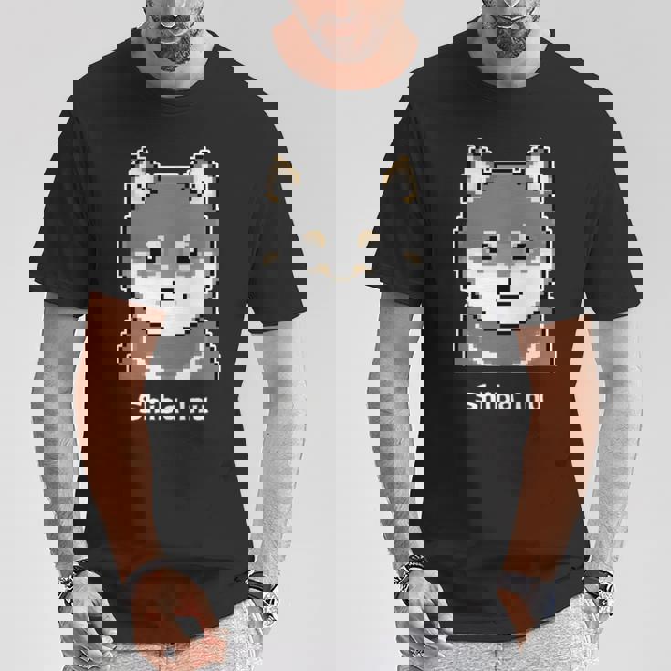 丸顔の黒柴さんのドット絵 長袖tシャツ Tシャツ 面白い贈り物