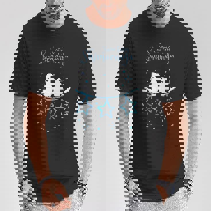 人気話題 シマエナガの親子 雪 雪の結晶 妖精 北海道 日本の野鳥 星 白い小鳥 星 Tシャツ 面白い贈り物