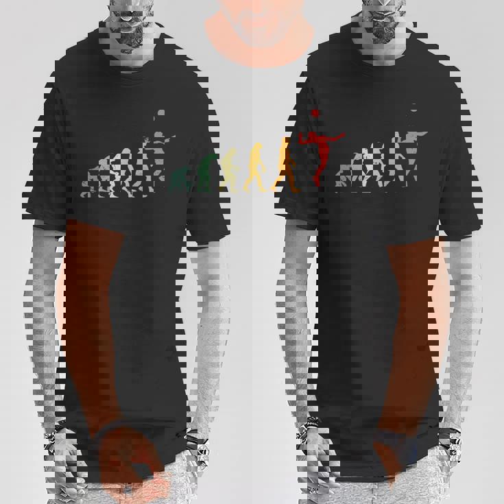 人類の進化 バレーボール バレーボール好き 趣味 おもしろ レトロ サーブ バレーボール部 ビーチバレー バレー好き Tシャツ 面白い贈り物