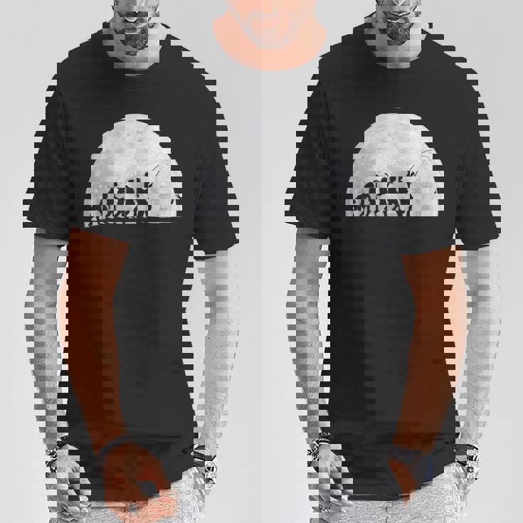 人類の進化 釣り竿 漁師 釣り人 面白い 釣り フィッシング 満月 サプライズ おもしろ アイデア 釣り Tシャツ 面白い贈り物