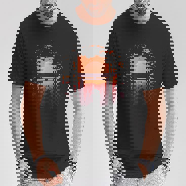 伝統的な日本の侍 日没と鳥居 Tシャツ 面白い贈り物