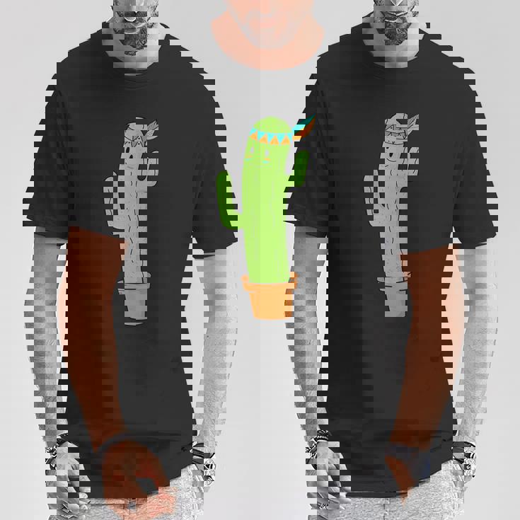 先住民のサボテンと頭飾りと羽 Tシャツ 面白い贈り物