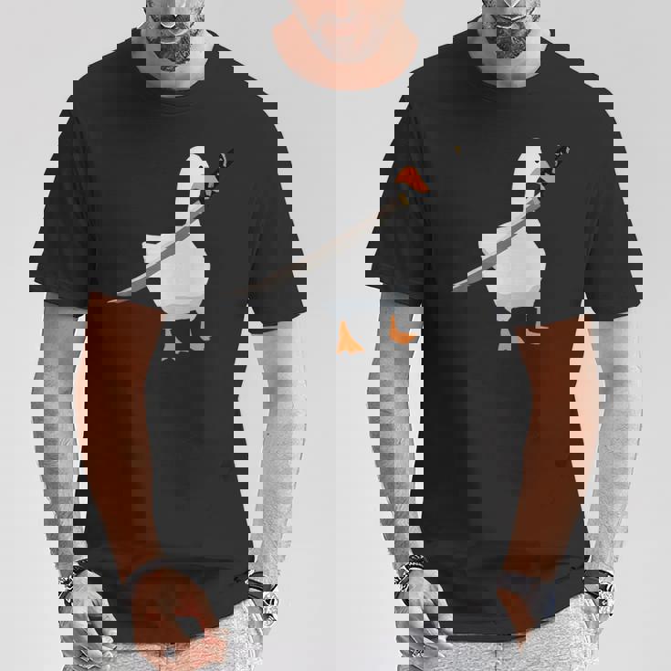 刀を持ったアヒルと剣を持つアヒル 刀包丁 ガチョウ Tシャツ 面白い贈り物