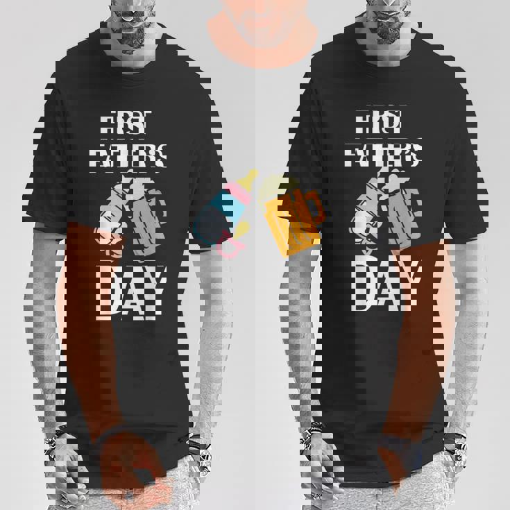 初めての父の日 ビール ミルク 新しいお父さん お父さん 若い親 Tシャツ 面白い贈り物