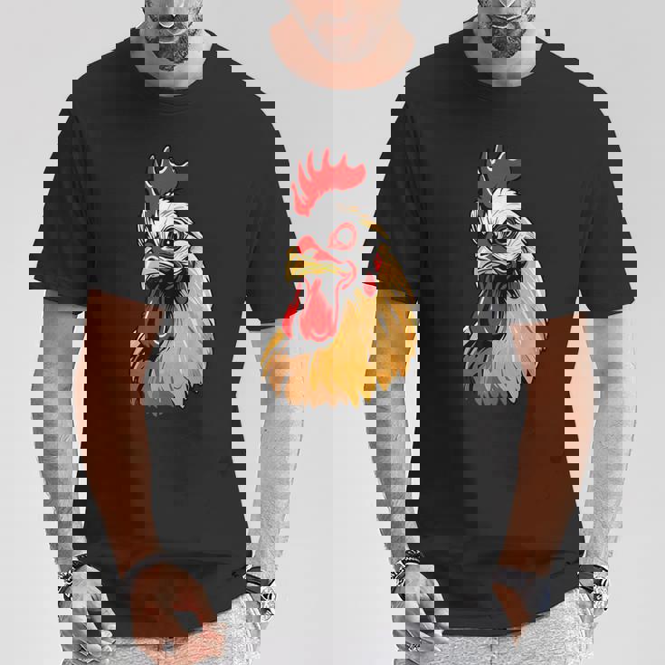 動物愛好家のための大胆な農場の鶏の頭のアート Tシャツ 面白い贈り物