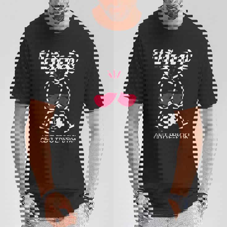 卒寿祝い ワイン好き 酒好き 父 母 男性 女性 90歳お祝いintage Aged To Perfection Tシャツ 面白い贈り物