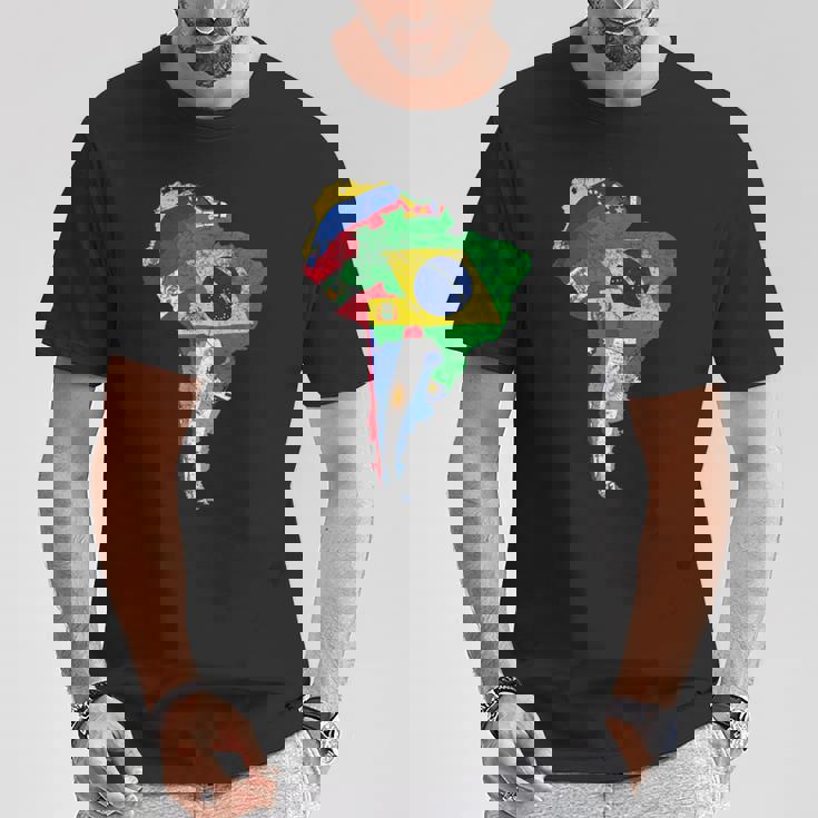 南米大陸地図 旗付き Tシャツ 面白い贈り物