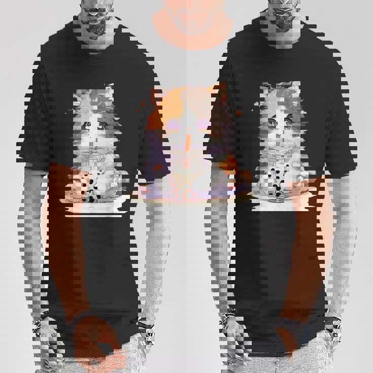 原宿竹下通りの可愛い子猫 アニメ好き オタクを癒すタピオカ茶 Tシャツ 面白い贈り物