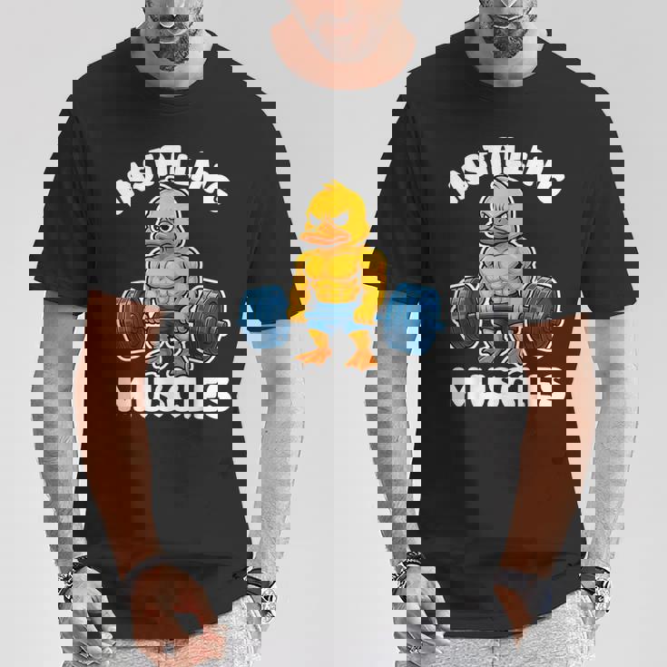 取り付け 筋肉 アヒル ウェイトリフティング フィットネス ジム 男の子 男性 Tシャツ 面白い贈り物