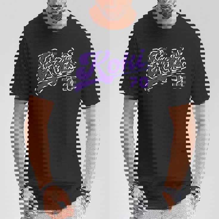 古希祝い 野球 野球好き 野球ユニフォーム風 Koki 文字 父 母 男性 女性 70歳 誕生日 前後プリント Tシャツ 面白い贈り物