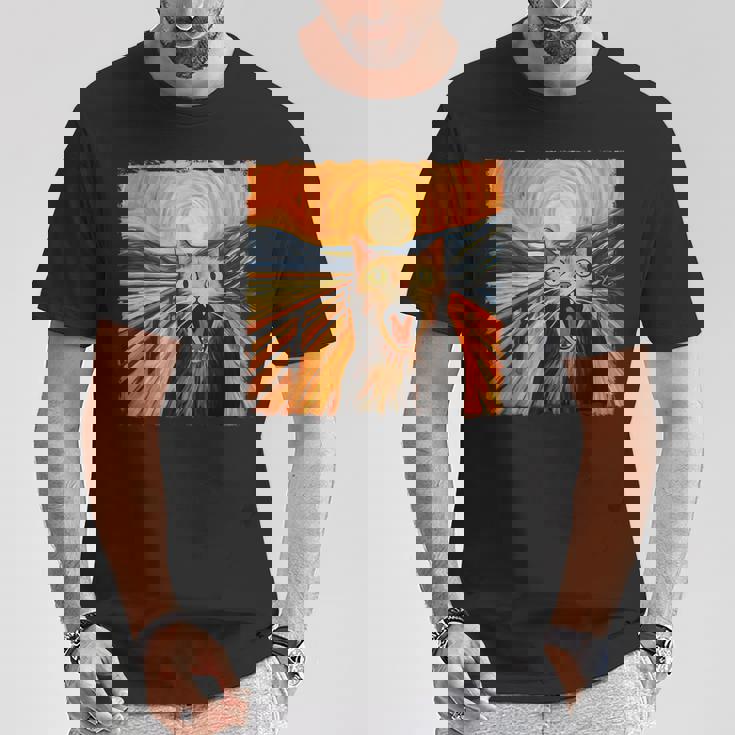 叫ぶ猫、エドヴァルド・ムンク風、面白い猫 Tシャツ 面白い贈り物