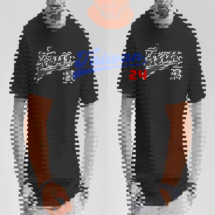 台湾 Taiwan 番号 24 野球 野球好き 野球ユニフォーム風 台湾好き Taiwan文字 前後プリント Tシャツ 面白い贈り物