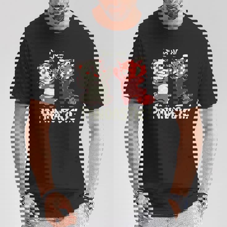 君はパンダスティックだよハイタッチのレッサーパンダとパンダ Tシャツ 面白い贈り物