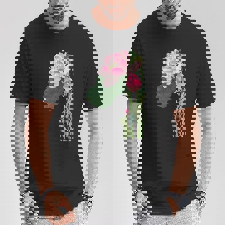 咲く蓮の花 蓮の花 ハス ヴィンテージ 日本美術 小原古邨 新版画 Tシャツ 面白い贈り物