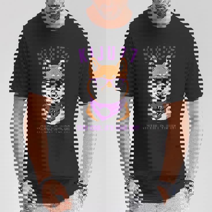 喜寿祝い 犬 柴犬 サングラス 父 男性 女性 母 犬好き 喜寿 お祝い 77歳 おもしろ おもろい Tシャツ 面白い贈り物