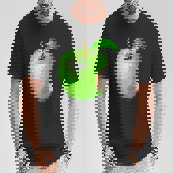 噛まれた青リンゴのイラスト Tシャツ 面白い贈り物