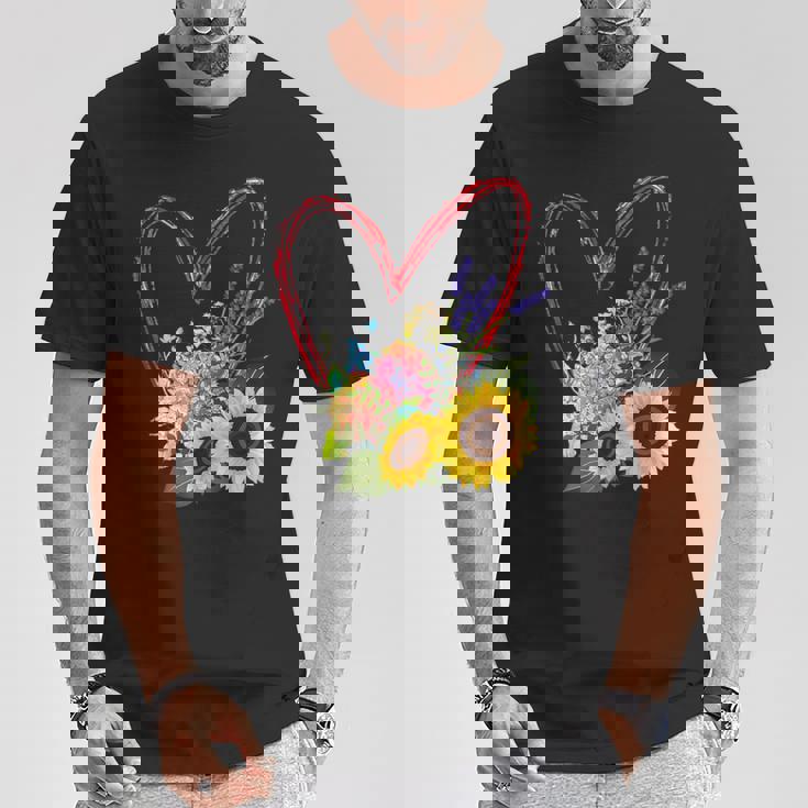 夏の花のデザイン、ひまわり、ラベンダー、アジサイ Tシャツ 面白い贈り物