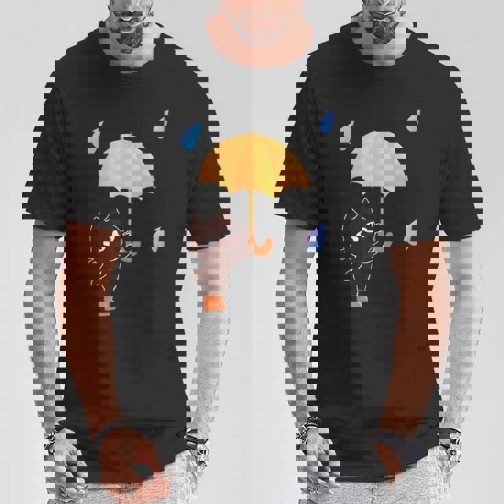 大人かわいい絵本の猫 雨の日 Tシャツ 面白い贈り物