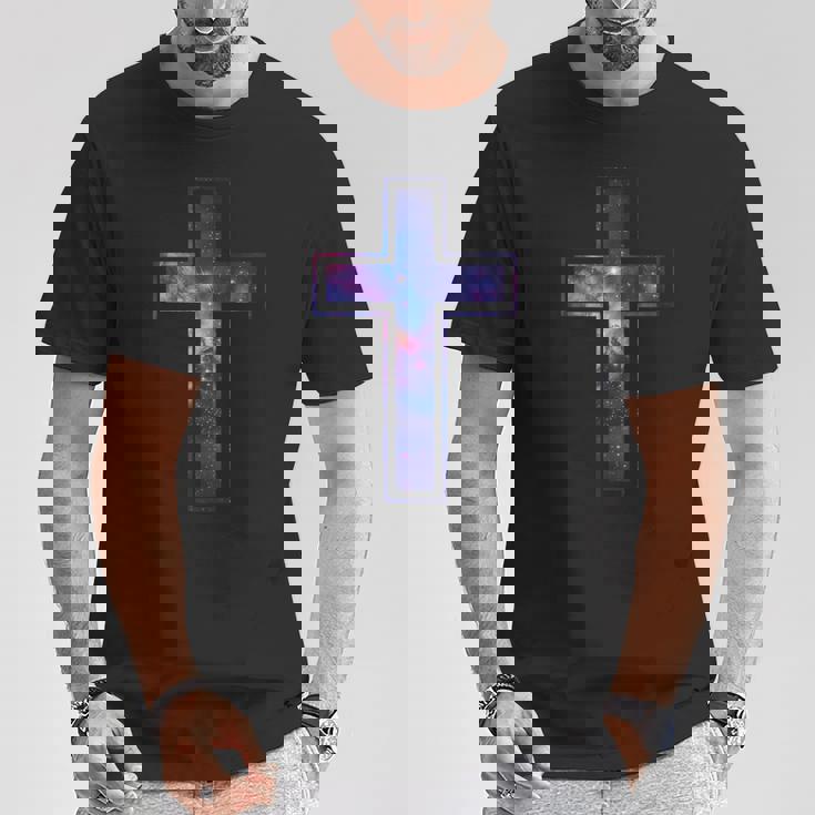 天空のシルエット信仰星銀河クリスチャンクロス Tシャツ 面白い贈り物