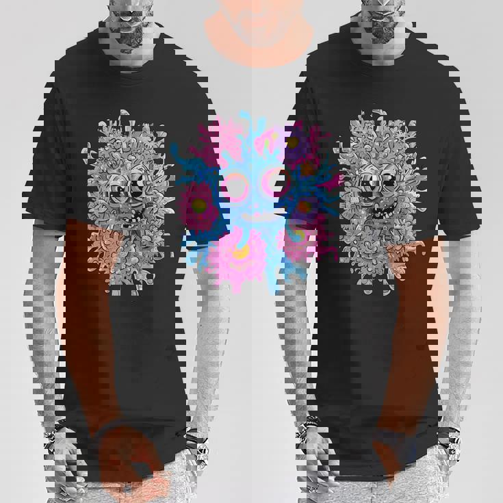 奇抜なハッピーモンスター 大きな瞳 Tシャツ 面白い贈り物