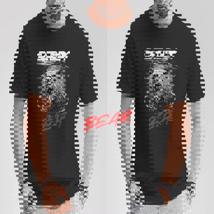 子グマを守る自慢のパパベア Tシャツ 面白い贈り物