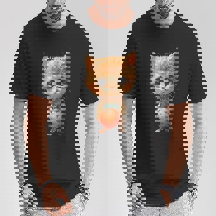 子猫、茶トラ、かわいい、おもしろい、癒し、ビーチ、ボール、砂浜、夏、海、ビーチボール、可愛い Tシャツ 面白い贈り物