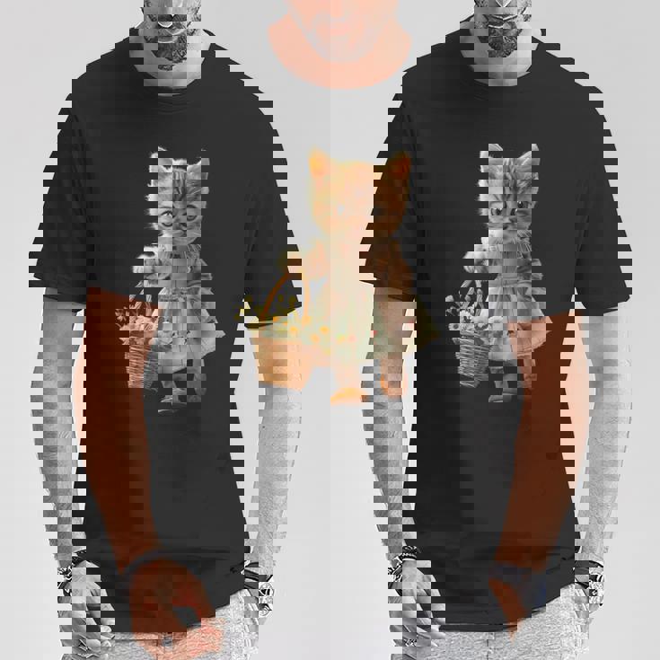 子猫、茶トラ、かわいい、おもしろい、癒し、花かご、ワンピース、可愛い、花束 Tシャツ 面白い贈り物