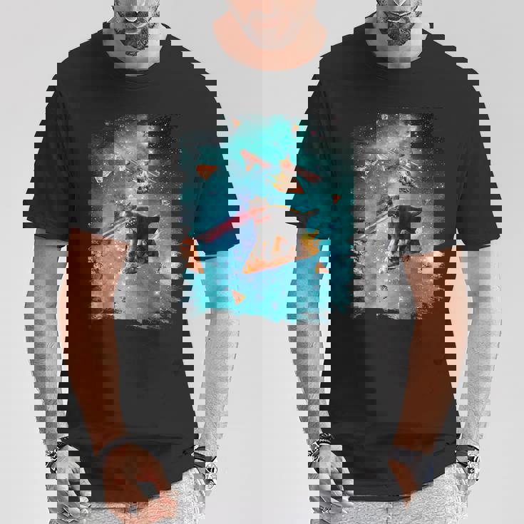 宇宙 レーザー目 猫 ピザに乗る猫 ギャラクシーキャット Tシャツ 面白い贈り物